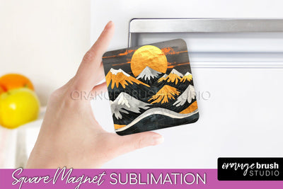 Boho Magnet Sublimation, Minimalist Landscape Magnet Design Sublimation OrangeBrushStudio 
