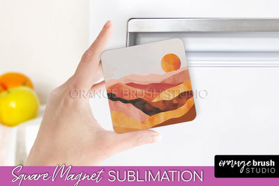 Boho Magnet Sublimation, Minimalist Landscape Magnet Design Sublimation OrangeBrushStudio 
