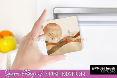Boho Magnet Sublimation, Minimalist Landscape Magnet Design Sublimation OrangeBrushStudio 
