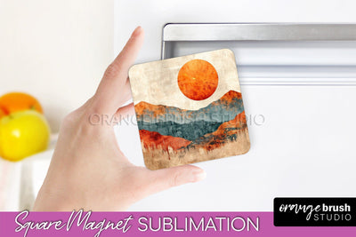 Boho Magnet Sublimation, Minimalist Landscape Magnet Design Sublimation OrangeBrushStudio 