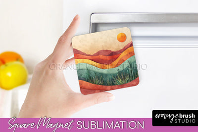 Boho Magnet Sublimation, Minimalist Landscape Magnet Design Sublimation OrangeBrushStudio 