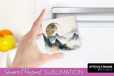 Boho Magnet Sublimation, Minimalist Landscape Magnet Design Sublimation OrangeBrushStudio 