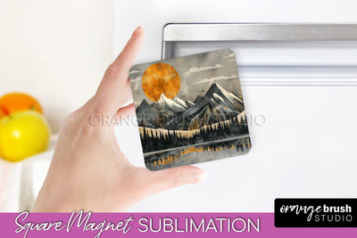 Boho Magnet Sublimation, Minimalist Landscape Magnet Design Sublimation OrangeBrushStudio 