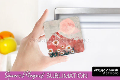 Boho Magnet Sublimation, Minimalist Landscape Magnet Design Sublimation OrangeBrushStudio 