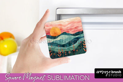 Boho Magnet Sublimation, Minimalist Landscape Magnet Design Sublimation OrangeBrushStudio 