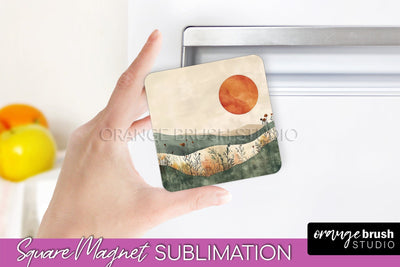 Boho Magnet Sublimation, Minimalist Landscape Magnet Design Sublimation OrangeBrushStudio 