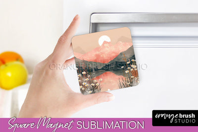 Boho Magnet Sublimation, Minimalist Landscape Magnet Design Sublimation OrangeBrushStudio 