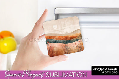Boho Magnet Sublimation, Minimalist Landscape Magnet Design Sublimation OrangeBrushStudio 