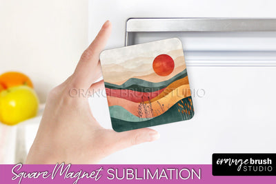 Boho Magnet Sublimation, Minimalist Landscape Magnet Design Sublimation OrangeBrushStudio 