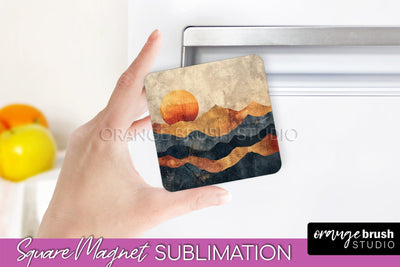 Boho Magnet Sublimation, Minimalist Landscape Magnet Design Sublimation OrangeBrushStudio 
