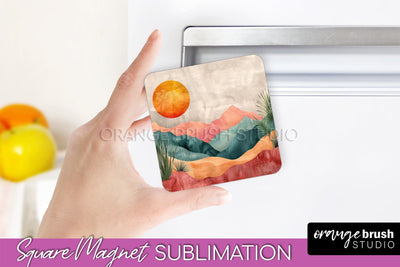 Boho Magnet Sublimation, Minimalist Landscape Magnet Design Sublimation OrangeBrushStudio 