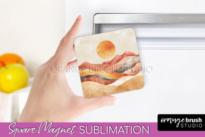 Boho Magnet Sublimation, Minimalist Landscape Magnet Design Sublimation OrangeBrushStudio 
