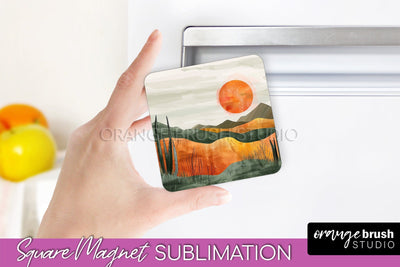 Boho Magnet Sublimation, Minimalist Landscape Magnet Design Sublimation OrangeBrushStudio 