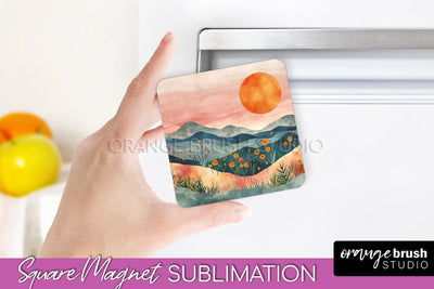 Boho Magnet Sublimation, Minimalist Landscape Magnet Design Sublimation OrangeBrushStudio 