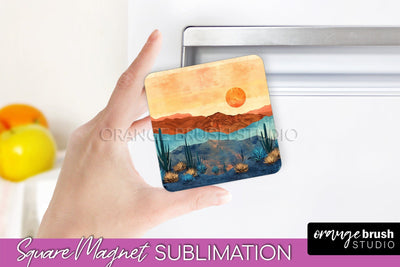 Boho Magnet Sublimation, Minimalist Landscape Magnet Design Sublimation OrangeBrushStudio 