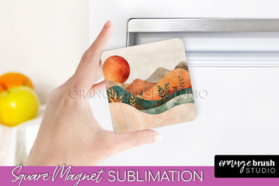 Boho Magnet Sublimation, Minimalist Landscape Magnet Design Sublimation OrangeBrushStudio 