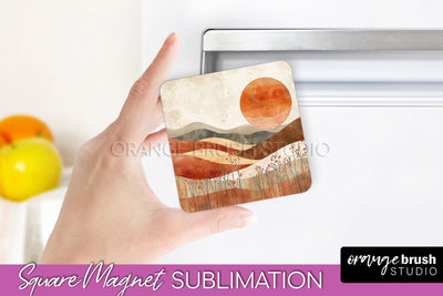 Boho Magnet Sublimation, Minimalist Landscape Magnet Design Sublimation OrangeBrushStudio 
