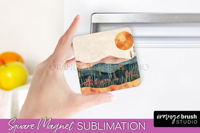Boho Magnet Sublimation, Minimalist Landscape Magnet Design Sublimation OrangeBrushStudio 