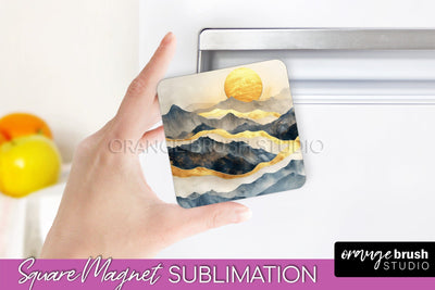 Boho Magnet Sublimation, Minimalist Landscape Magnet Design Sublimation OrangeBrushStudio 