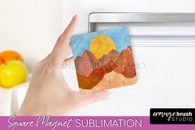 Boho Magnet Sublimation, Minimalist Landscape Magnet Design Sublimation OrangeBrushStudio 