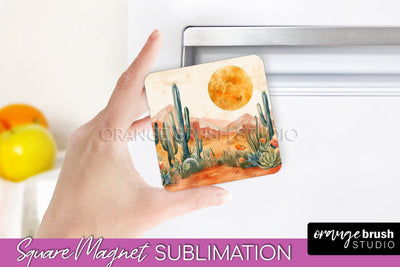 Boho Magnet Sublimation, Minimalist Landscape Magnet Design Sublimation OrangeBrushStudio 