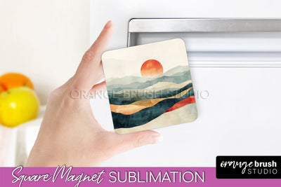 Boho Magnet Sublimation, Minimalist Landscape Magnet Design Sublimation OrangeBrushStudio 