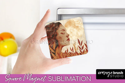 Boho Magnet Sublimation, Minimalist Landscape Magnet Design Sublimation OrangeBrushStudio 