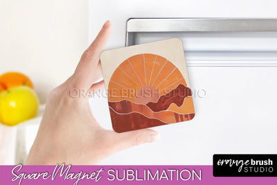 Boho Magnet Sublimation, Minimalist Landscape Magnet Design Sublimation OrangeBrushStudio 