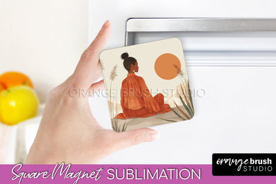 Boho Magnet Sublimation, Minimalist Landscape Magnet Design Sublimation OrangeBrushStudio 