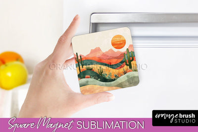 Boho Magnet Sublimation, Minimalist Landscape Magnet Design Sublimation OrangeBrushStudio 