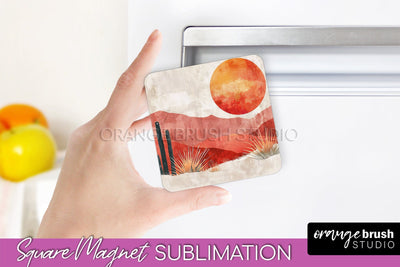 Boho Magnet Sublimation, Minimalist Landscape Magnet Design Sublimation OrangeBrushStudio 