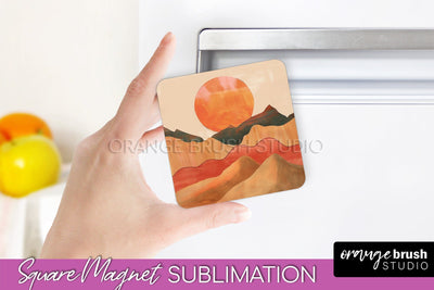 Boho Magnet Sublimation, Minimalist Landscape Magnet Design Sublimation OrangeBrushStudio 