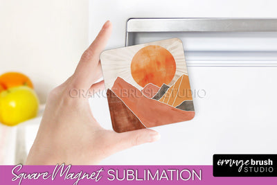 Boho Magnet Sublimation, Minimalist Landscape Magnet Design Sublimation OrangeBrushStudio 