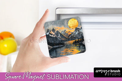 Boho Magnet Sublimation, Minimalist Landscape Magnet Design Sublimation OrangeBrushStudio 