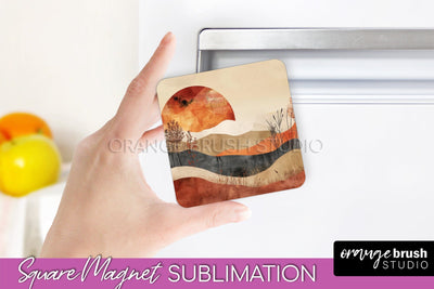 Boho Magnet Sublimation, Minimalist Landscape Magnet Design Sublimation OrangeBrushStudio 
