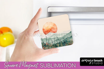 Boho Magnet Sublimation, Minimalist Landscape Magnet Design Sublimation OrangeBrushStudio 