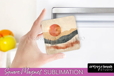 Boho Magnet Sublimation, Minimalist Landscape Magnet Design Sublimation OrangeBrushStudio 
