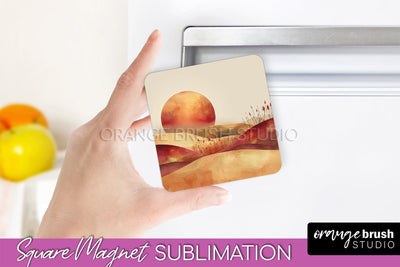Boho Magnet Sublimation, Minimalist Landscape Magnet Design Sublimation OrangeBrushStudio 