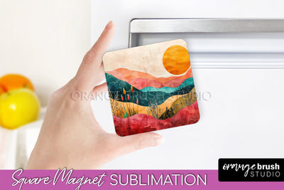 Boho Magnet Sublimation, Minimalist Landscape Magnet Design Sublimation OrangeBrushStudio 