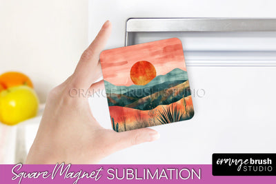 Boho Magnet Sublimation, Minimalist Landscape Magnet Design Sublimation OrangeBrushStudio 