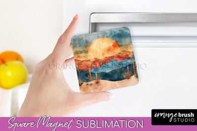 Boho Magnet Sublimation, Minimalist Landscape Magnet Design Sublimation OrangeBrushStudio 