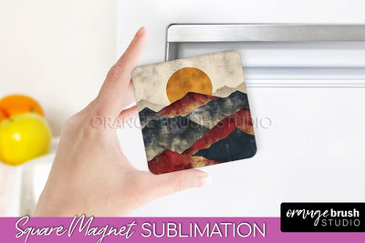 Boho Magnet Sublimation, Minimalist Landscape Magnet Design Sublimation OrangeBrushStudio 