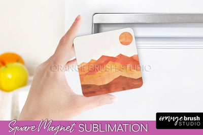 Boho Magnet Sublimation, Minimalist Landscape Magnet Design Sublimation OrangeBrushStudio 