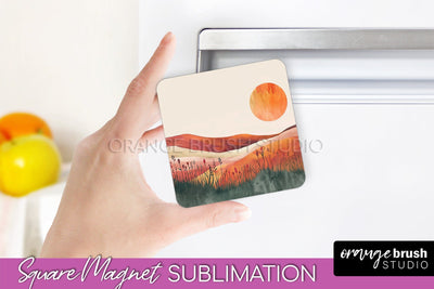 Boho Magnet Sublimation, Minimalist Landscape Magnet Design Sublimation OrangeBrushStudio 