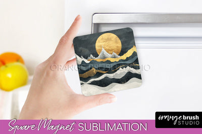 Boho Magnet Sublimation, Minimalist Landscape Magnet Design Sublimation OrangeBrushStudio 