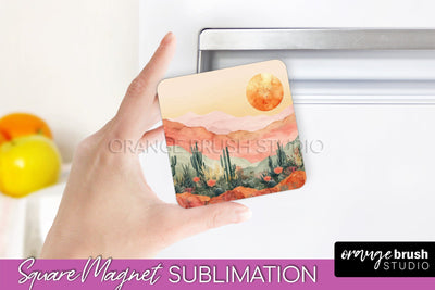 Boho Magnet Sublimation, Minimalist Landscape Magnet Design Sublimation OrangeBrushStudio 