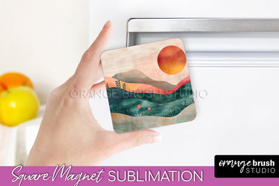 Boho Magnet Sublimation, Minimalist Landscape Magnet Design Sublimation OrangeBrushStudio 