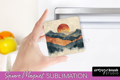 Boho Magnet Sublimation, Minimalist Landscape Magnet Design Sublimation OrangeBrushStudio 