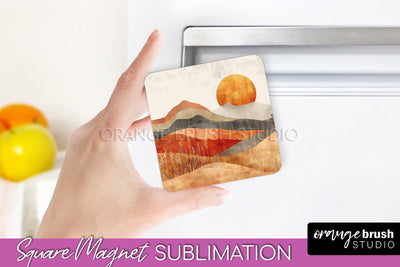 Boho Magnet Sublimation, Minimalist Landscape Magnet Design Sublimation OrangeBrushStudio 