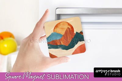 Boho Magnet Sublimation, Minimalist Landscape Magnet Design Sublimation OrangeBrushStudio 